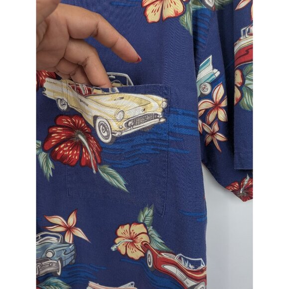 Vintage Robert Stock Hawaiian Button Up Shirt Men Size L Floral Automobile Retro - Picture 3 of 9